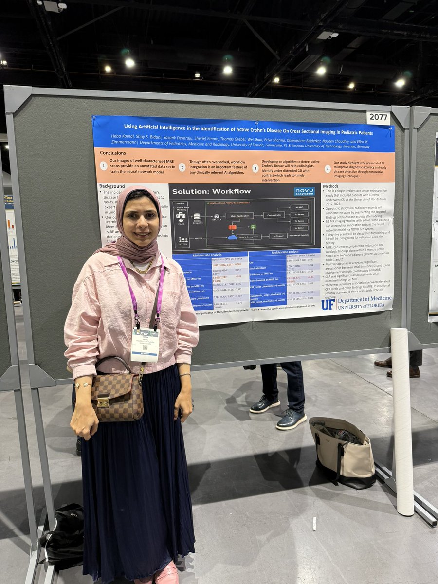 At #DDW2025 UF peds GI, Dr. Heba Kamal, presented her research “Using Artificial Intelligence in the Identification of Active Crohn’s Disease On Cross Sectional Imaging in Pediatric Patients.”