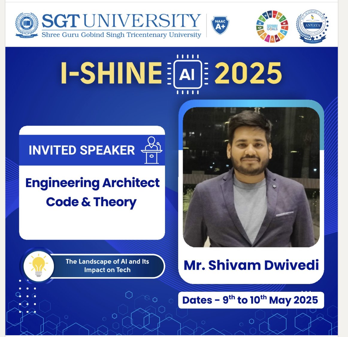 Code and Theory (@codeandtheory) on Twitter photo Join Code and Theory Engineering Architect Shivam Dwivedi on May 10 from 11:30 AM to 12:30 PM IST at i-Shine 2025: AI Innovation & Impact, a flagship event by <a href="/SGTUniversity/">SGT UNIVERSITY</a>, exploring the real-world potential of artificial intelligence across industries. He’s bringing sharp Join Code and Theory Engineering Architect Shivam Dwivedi on May 10 from 11:30 AM to 12:30 PM IST at i-Shine 2025: AI Innovation & Impact, a flagship event by <a href="/SGTUniversity/">SGT UNIVERSITY</a>, exploring the real-world potential of artificial intelligence across industries. He’s bringing sharp