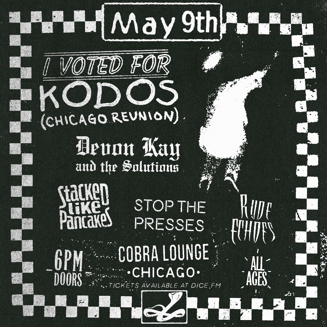 TOMORROW May 9th - Don't miss I Voted For Kodos for a special Chicago reunion with Devon Kay &amp; The Solutions, Stacked Like Pancakes, Stop The Presses, and Rude Echoes. Head to link in bio to grab your tickets NOW!

l8r.it/IbmH