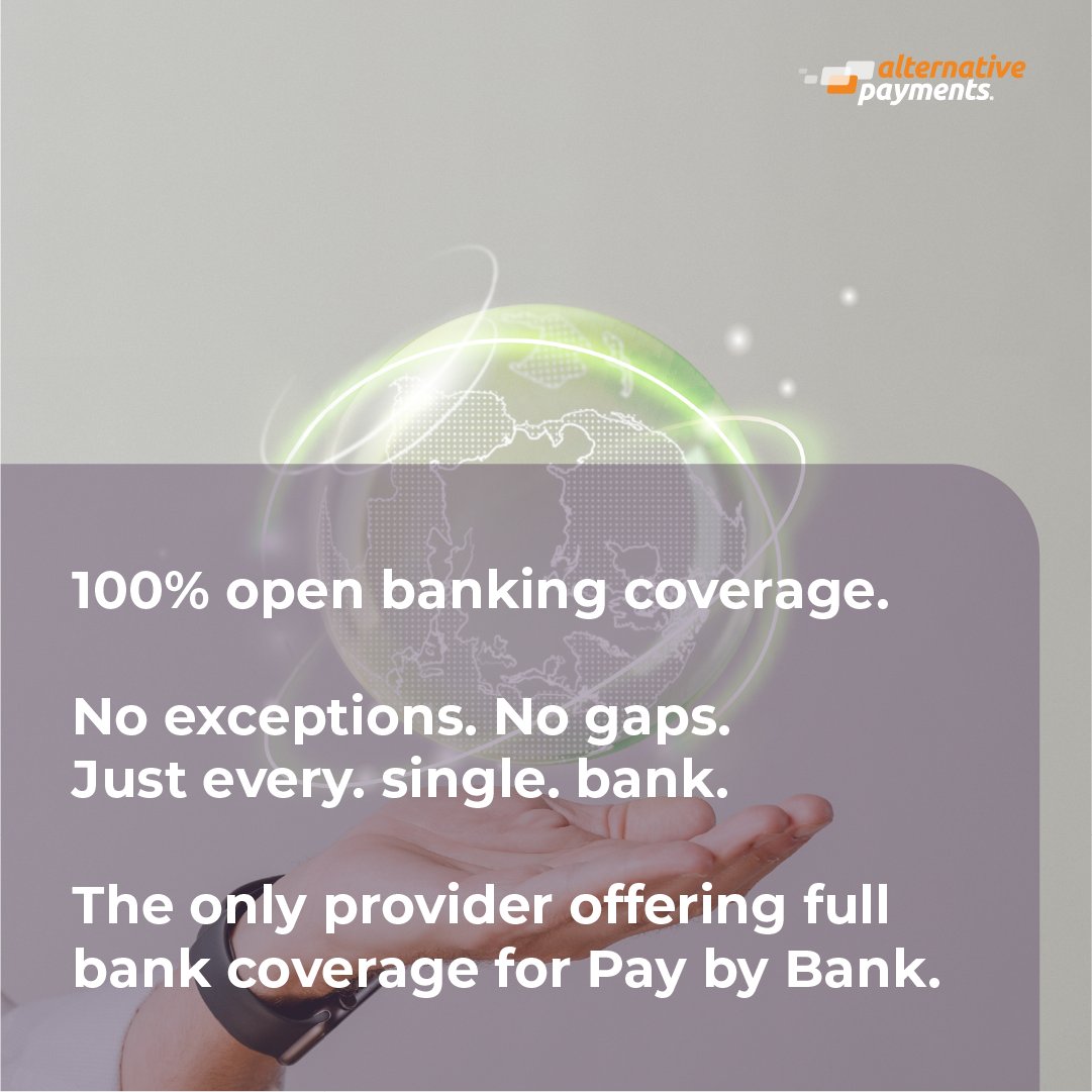 Alternative Payments (@alternative_pay) on Twitter photo Why settle, when you can have it all?
π₯ Get 100% open banking coverage - every bank, every time.
Seamless A2A payments across Europe.
π alternativepayments.com/dpmax Why settle, when you can have it all?
π₯ Get 100% open banking coverage - every bank, every time.
Seamless A2A payments across Europe.
π alternativepayments.com/dpmax