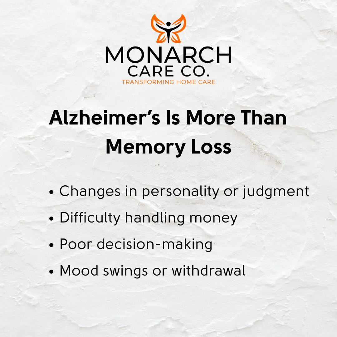MonarchCareCo's tweet image. Alzheimer’s isn’t just about forgetting names—it can change how someone thinks, feels, and acts. If your loved one seems “off” in ways that aren’t just memory-related, it may be time to talk to a doctor.
#BeyondMemory #AlzheimersSigns #KnowTheSigns #DementiaAwareness #MonarchCare