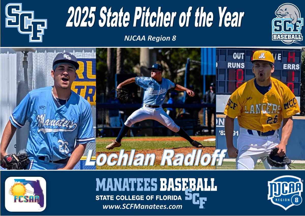 SCF Baseball (@scfbaseball) on Twitter photo Congratulations to Lochlan Radloff on earning 2025 <a href="/NJCAABaseball/">NJCAA Baseball</a> Region 8 Pitcher of the Year!!! #TEES <a href="/SCFManatees/">SCF Manatees</a> <a href="/TheFCSAA/">FCSAA</a> Congratulations to Lochlan Radloff on earning 2025 <a href="/NJCAABaseball/">NJCAA Baseball</a> Region 8 Pitcher of the Year!!! #TEES <a href="/SCFManatees/">SCF Manatees</a> <a href="/TheFCSAA/">FCSAA</a>
