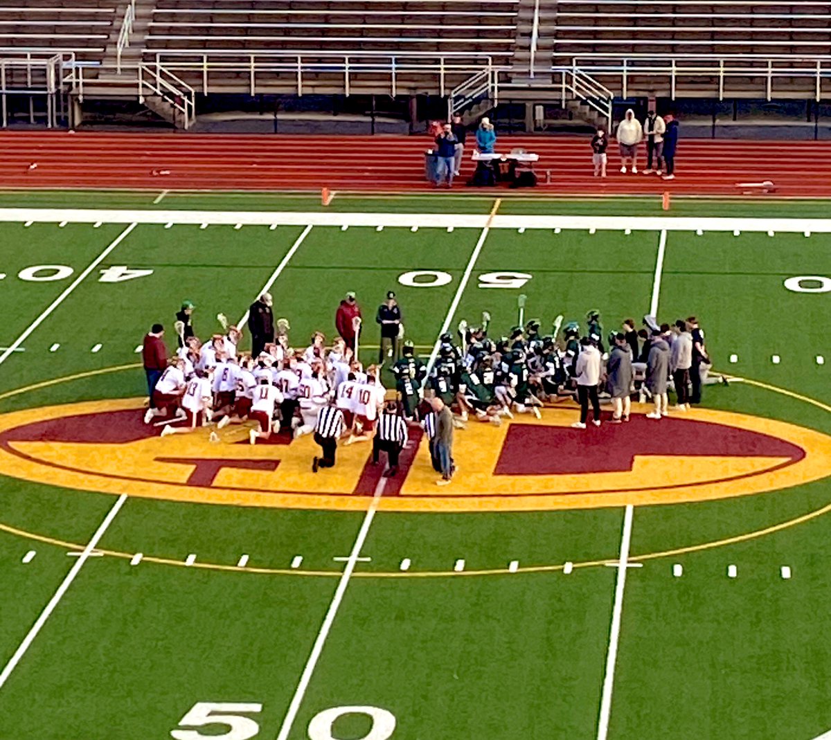 In lieu of starting lineups, teams came together to support <a href="/BayVillageLAX/">Bay Village Boys Lacrosse</a>