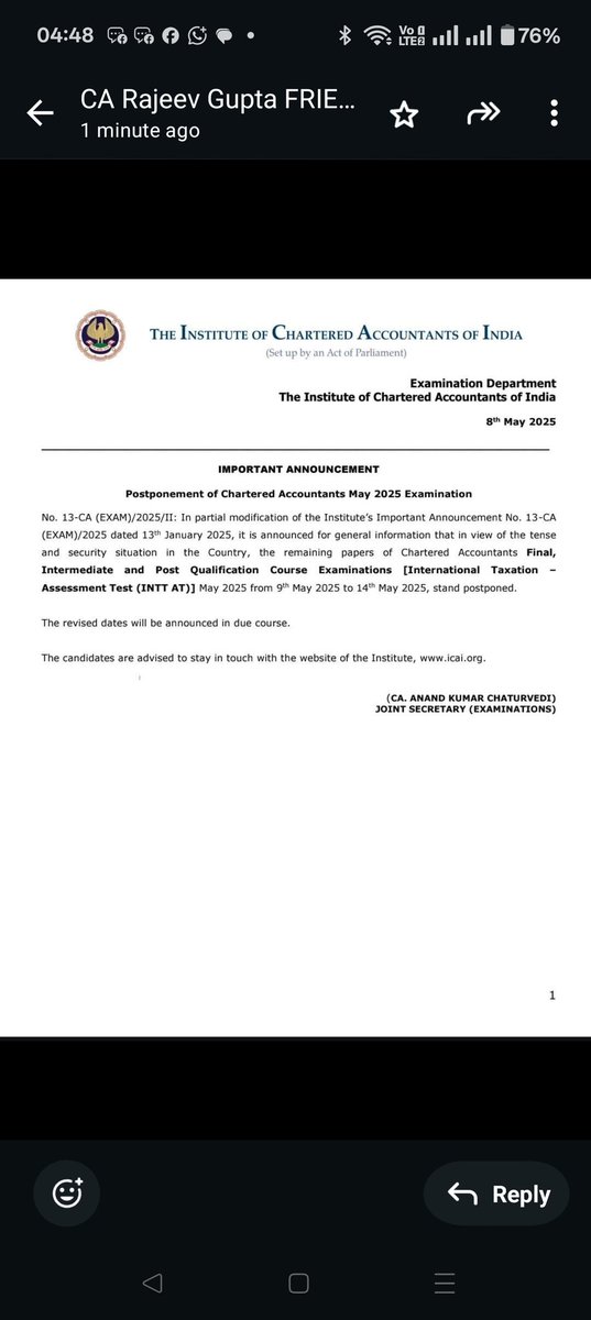 REMAINING ICAI EXAMS POSTPONED