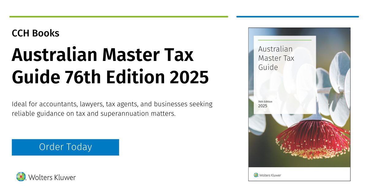 The Australian Master Tax Guide 2025 is the definitive resource for professionals navigating the complexities of Australian taxation law. This 76th edition provides clear, concise &amp; current commentary on a wide range of tax topics.

Order your copy today: ow.ly/iGyl50VMLTr