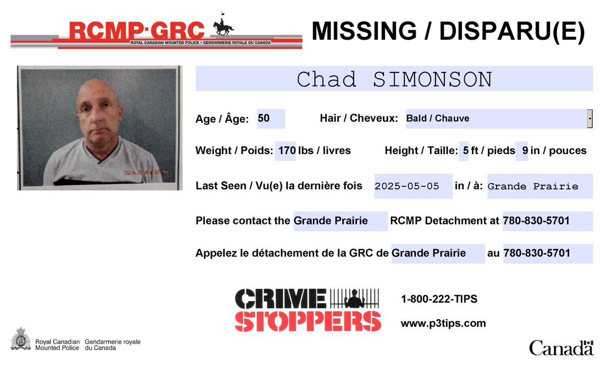 #Missing, Chad Simonson, 50, #GrandePrairie