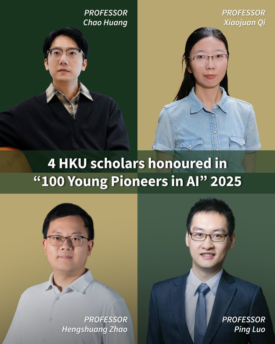 The University of Hong Kong (@hkuniversity) on Twitter photo We're proud to announce that Professors Ping Luo, Hengshuang Zhao <a href="/HengshuangZhao/">Hengshuang Zhao</a>, and Chao Huang <a href="/huang_chao4969/">Chao Huang</a> of <a href="/hkudatascience/">HKU Institute of Data Science</a>, along with Professor Xiaojuan Qi of the Department of Electrical and Electronic Engineering, have been named as one of the “100 Young Pioneers in We're proud to announce that Professors Ping Luo, Hengshuang Zhao <a href="/HengshuangZhao/">Hengshuang Zhao</a>, and Chao Huang <a href="/huang_chao4969/">Chao Huang</a> of <a href="/hkudatascience/">HKU Institute of Data Science</a>, along with Professor Xiaojuan Qi of the Department of Electrical and Electronic Engineering, have been named as one of the “100 Young Pioneers in