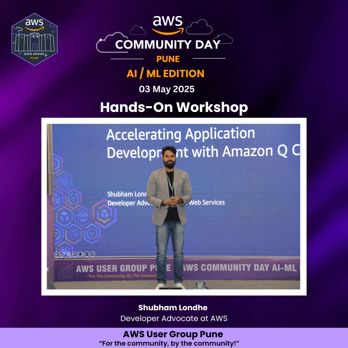 AwsPune's tweet image. Accelerating Application Development with Q CLI!
At AWS Community Day Pune 2025 – AI/ML Edition, Shubham Londhe delivered an electrifying HandsOn workshop on supercharging development workflows using the powerful Amazon Q CLI
#awscommunity #awsugpune #awsusergroups #pune #meetup