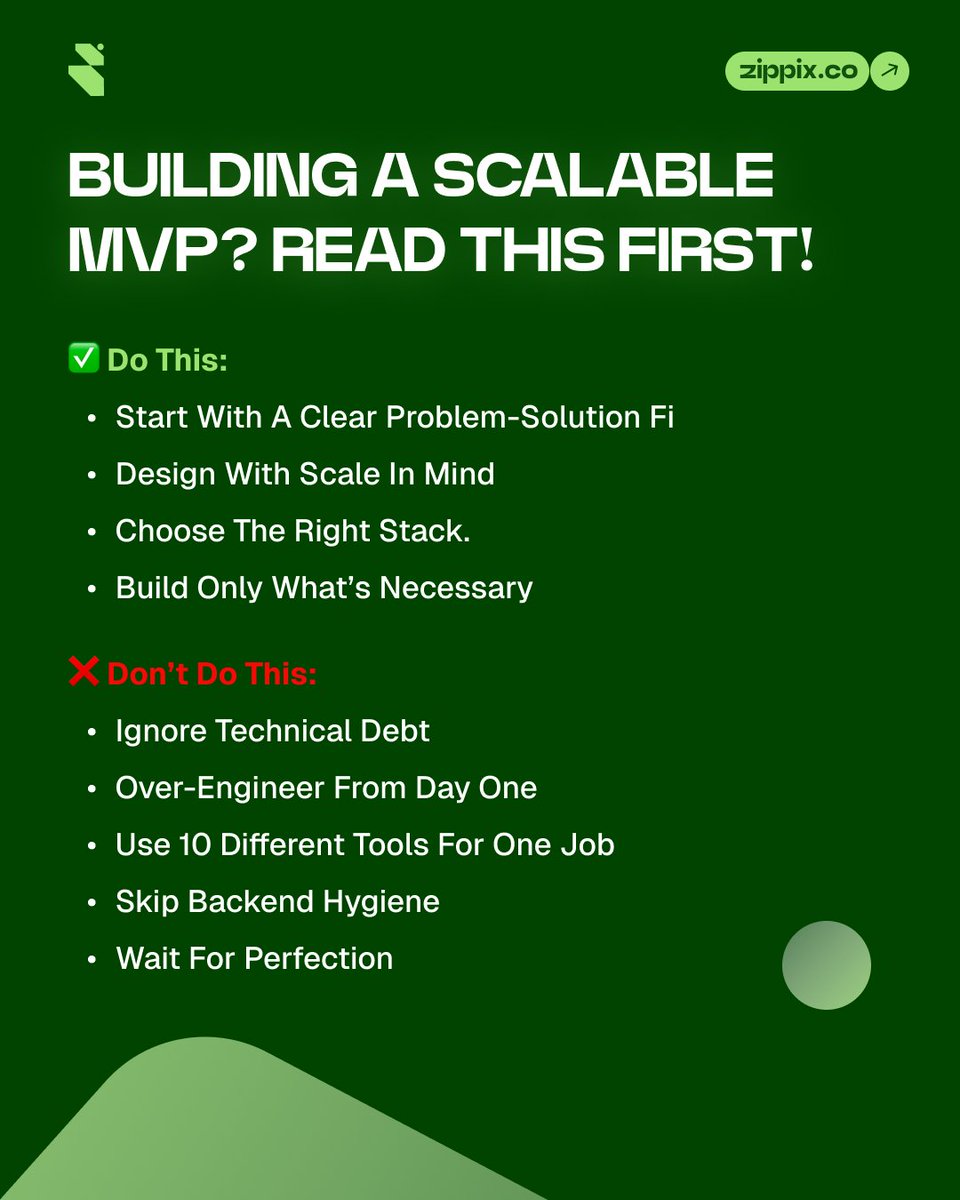 Imtiaz_Nayim's tweet image. Building a Scalable MVP? Read This First!
Here’s what to DO and what to AVOID if you're serious about long-term growth:
#MVP #StartupTips #ScalableArchitecture #ProductDevelopment #TechFounders