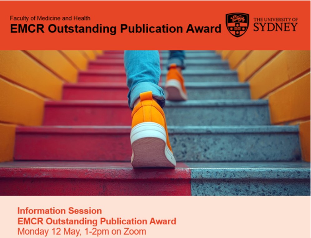 We are hosting an online info session for FMH EMCR Outstanding Publication Award 2025 on Monday 12May.
Hear firsthand tips from past awardees on how they wrote their winning applications!
Registration: uni-sydney.zoom.us/meeting/regist…