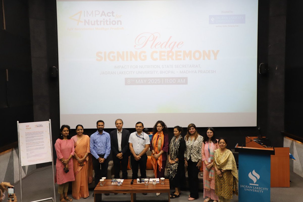 Three new partners, one shared mission!
I4N MP welcomed Sanidhya NGO (Ms. Ritu Sharma), Aviraa Planters (Mrs. Nandini Gupta) &amp; Mahila Adhikar Manch (Mrs. Neeta Manwani) as partners at a pledge event hosted by JLU &amp; graced by Dr. Suresh Parmar, UNICEF. #Impact4Nutrition #unicef