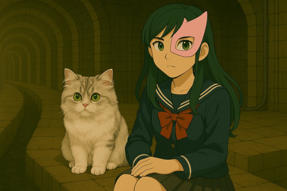 takeru_lab's tweet photo. Tomoko gently sat down in the old, forgotten underground sewer.  
With the hum of machinery and the sound of trickling water echoing around them, Aiko quietly nestled at her knees.  
This was their new home.  
#SingularityOfMind 
#FelinePKD 
#Ontology https://t.co/JkVM0otakC