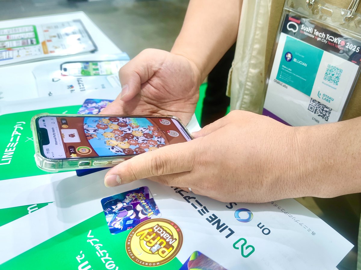 Moonveil_Studio's tweet image. What If Moonveil on-LINE

We’re super excited to have Puffy Match highlighted at the LINE booth with the support of @soneium  during Sushi Tech Tokyo 2025 (@SusHiTech_SUJP), Asia’s largest innovation event 💿!

The atmosphere is amazing, and the response from visitors is…