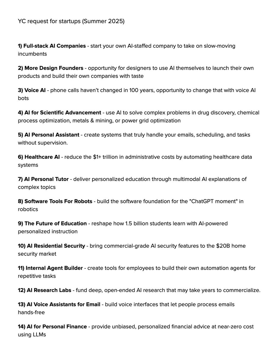 YC request for startups

I’d add more Artist Founders to this