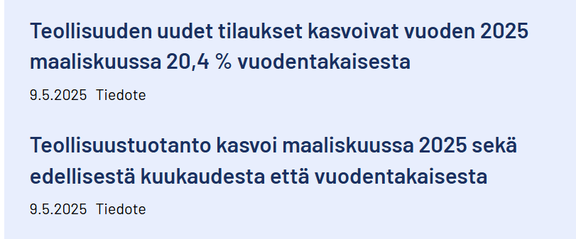 Kohtalaisen hyviä lukemia. Ei näin hyviä kylläkään, sillä muutosprosenttia sotkee viime vuoden lakko.

Tuotantoa saattoi piristää myös Trumpin tulleja edeltänyt varastojen täydentäminen. Mutta sitä on vaikea tietää tässä vaiheessa varmasti.