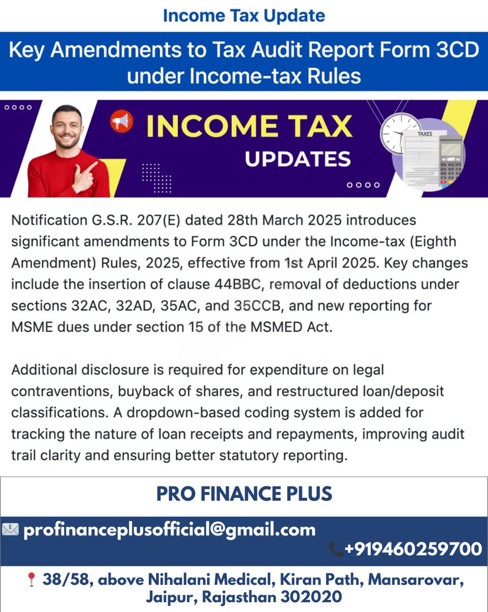 profinanceplus's tweet image. #IncomeTaxUpdate #Form3CD #TaxAudit #GSR207 #MSMECompliance #AuditTrail #FinanceUpdates #IndianTaxLaws #StatutoryReporting #CAIndia #profinanceplus