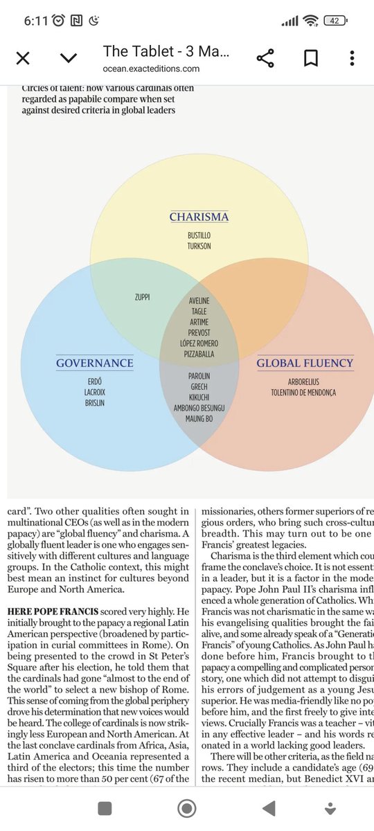 The Tablet <a href="/The_Tablet/">The Tablet</a> did not highlight @drprevost among its list of papabile last week, but in *Mission Impossible* <a href="/breandanmcc/">Brendan McCarthy</a> placed him at the centre of a Venn diagram of leadership qualities #PopeLeo