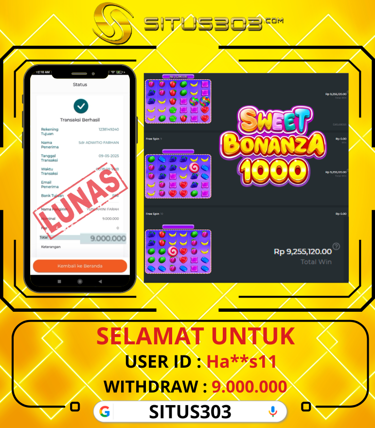 303situs's tweet photo. Selamat Atas kemenangan-nya  member Setiap Situs303

#situs303 #slotgacor #websiteresmi #situsslotgacor #sistusresmi #infogacor #buktikemenangan #buktijackpot https://t.co/fHQG31TAMS