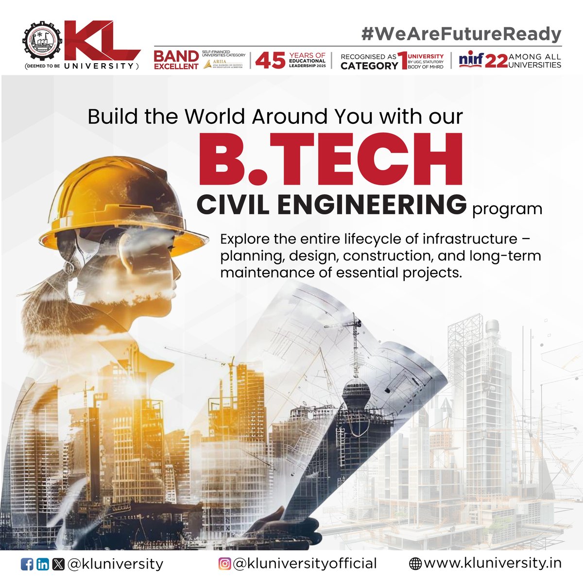 kluniversity's tweet image. Our B.Tech Civil Engineering program offers a comprehensive understanding of how infrastructure comes to life - from initial planning to long-term care of buildings, roads, bridges, and more. 
kluniversity.in/admissions-202…

#KLU #btechcivilengineering #civilengineering
