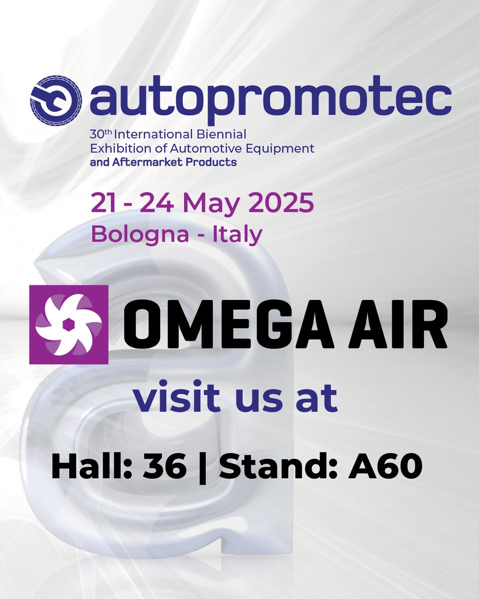 Visit us at Autopromotec 2025
We are excited to share that Omega Air will be exhibiting at Autopromotec 2025 from May 21 to 24 in Bologna, Italy.

More info: omega-air.si/news/events/vi….