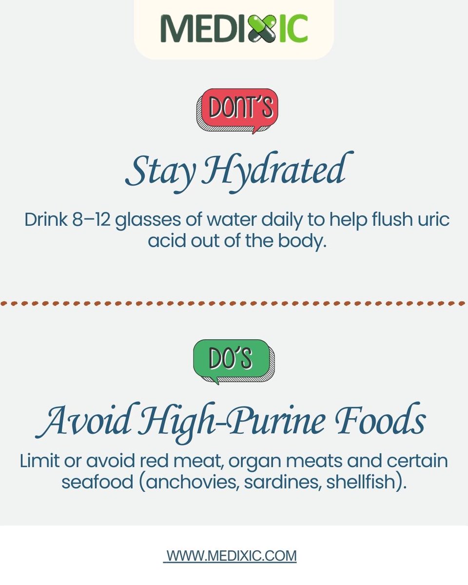 medixic's tweet photo. Here are the Do’s &amp; Don’t one suffering from uric acid should focus on l!

Follow @medixic  for more such healthy tips🥑

#health #healthytips #uricacid #unhealty #do’s #don #diet @stayfit #healthfreak #medixic https://t.co/vkNf0wFttT