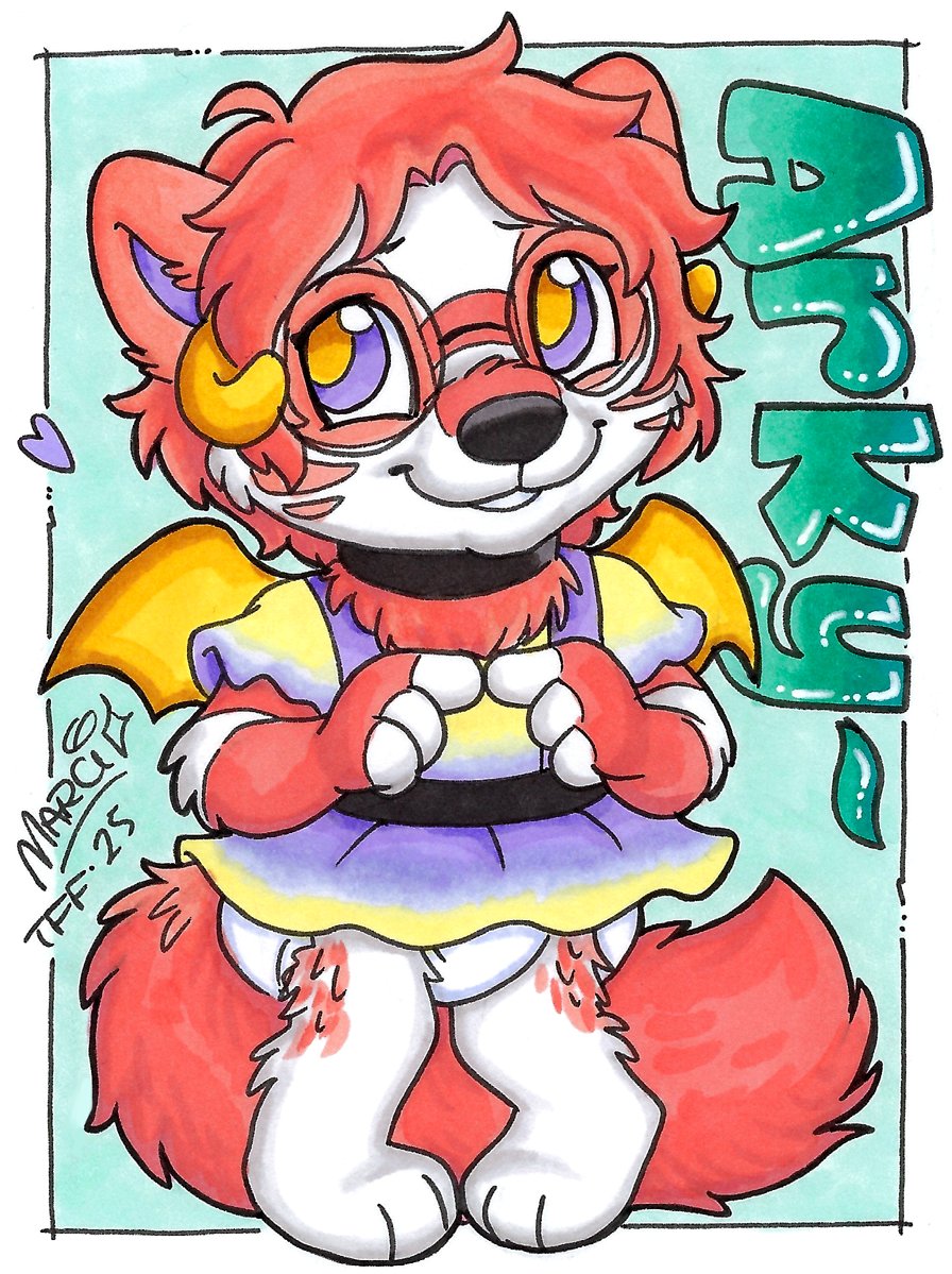 LilBabPotatoo's tweet photo. Just got my First ever marci bage thanks to my lovely CG @CoupDeDrul best birthday presents this year💜

Art by @marcimcadam https://t.co/zEJ22KDXmx