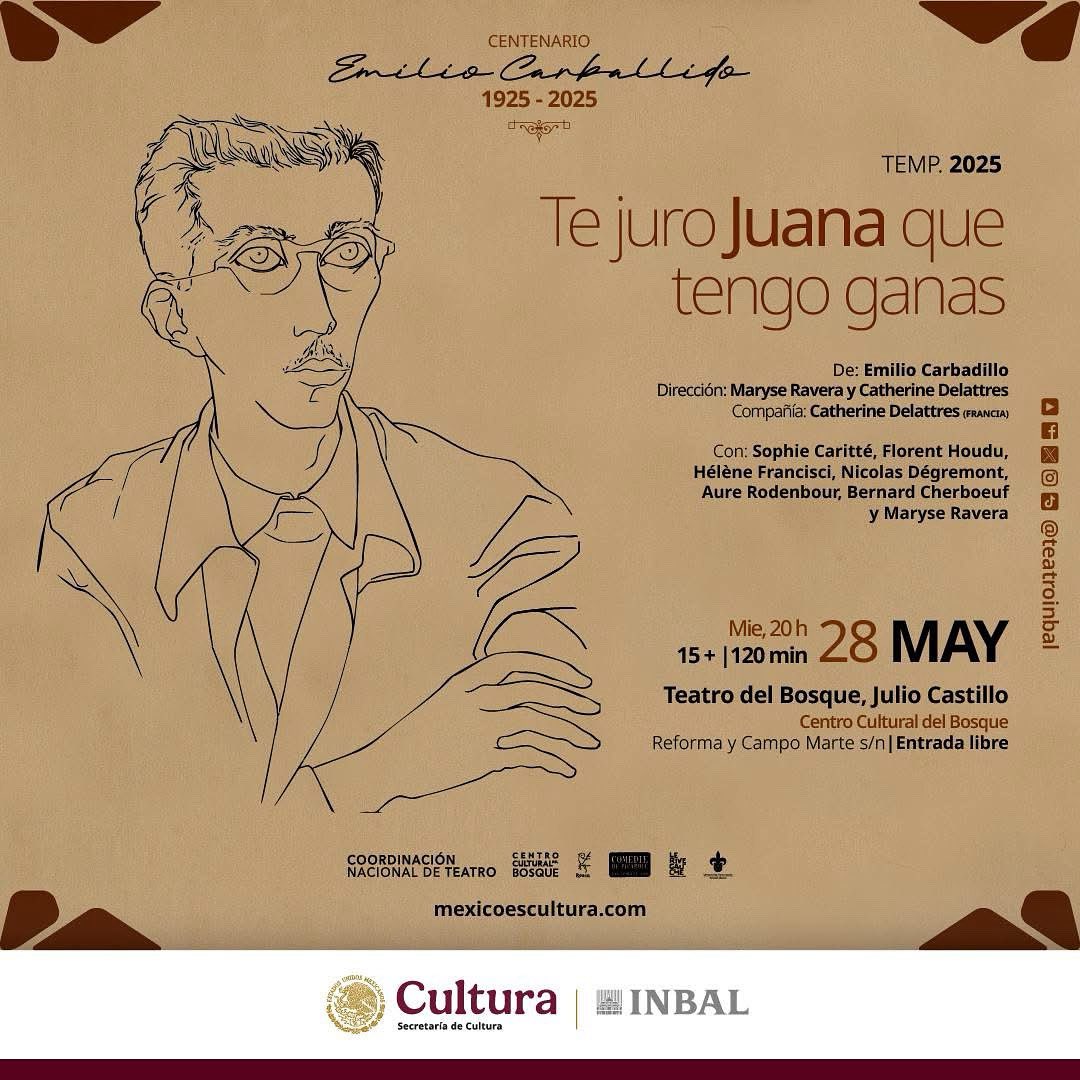 En el marco del centenario del natalicio del dramaturgo veracruzano Emilio Carballido, se presentará una función especial de la obra "Te juro Juana que tengo ganas" con la compañía francesa Catherine Delattres. 
Va 🧵