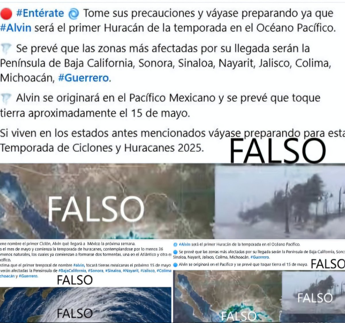 ⚠️ Todos los años es lo mismo. 

🌀 Antes del inicio de la temporada de ciclones tropicales se genera y se comparte información FALSA.

⛔️ Lamentable que muchos medios de información a nivel nacional lo replican. Reportemos todas esas cuentas.