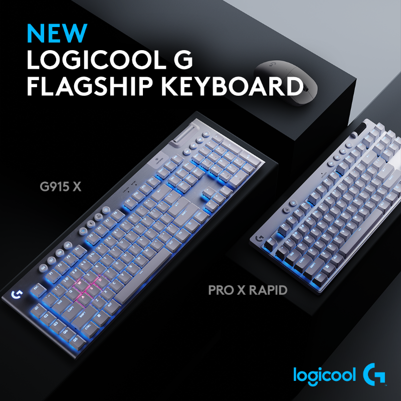 LogicoolG's tweet photo. 【NEW】最高峰ゲーミングキーボード
2モデル 新登場！
・RAPID TRIGGER搭載「PRO X RAPID」
・薄型キーで多機能・多用途なワイヤレス「G915 X」