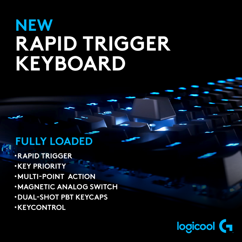 LogicoolG's tweet photo. 【NEW】最高峰ゲーミングキーボード
2モデル 新登場！
・RAPID TRIGGER搭載「PRO X RAPID」
・薄型キーで多機能・多用途なワイヤレス「G915 X」