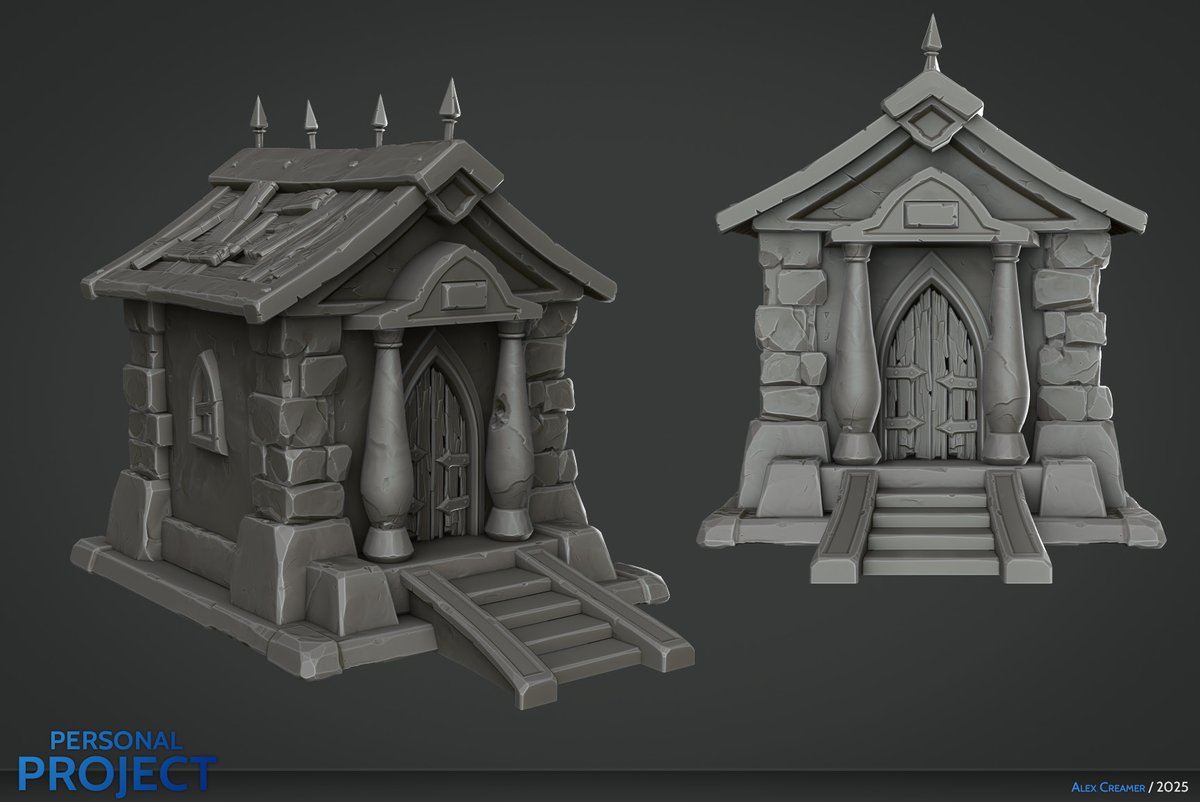 ItsAlexCreamer's tweet image. Stylized Mausoleum sculpted in Zbrush
Working on a stylized graveyard scene :)