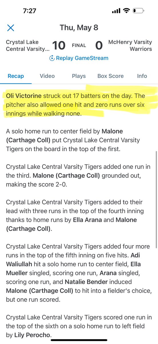 oli_victorine's tweet photo. I pitched my first IMMACULATE INNING of the season! 17K’s, 0 ER’s, a double a single and ANOTHER W for my team!! 10-0🧡 🖤#CLCTIGERS
Season Stats: 
ERA 1.25
WHIP .683
BAA .140
@ILChillGold @angg_zedakk_9 @peggyy_18 @akantecki https://t.co/TxR0PTZgs7