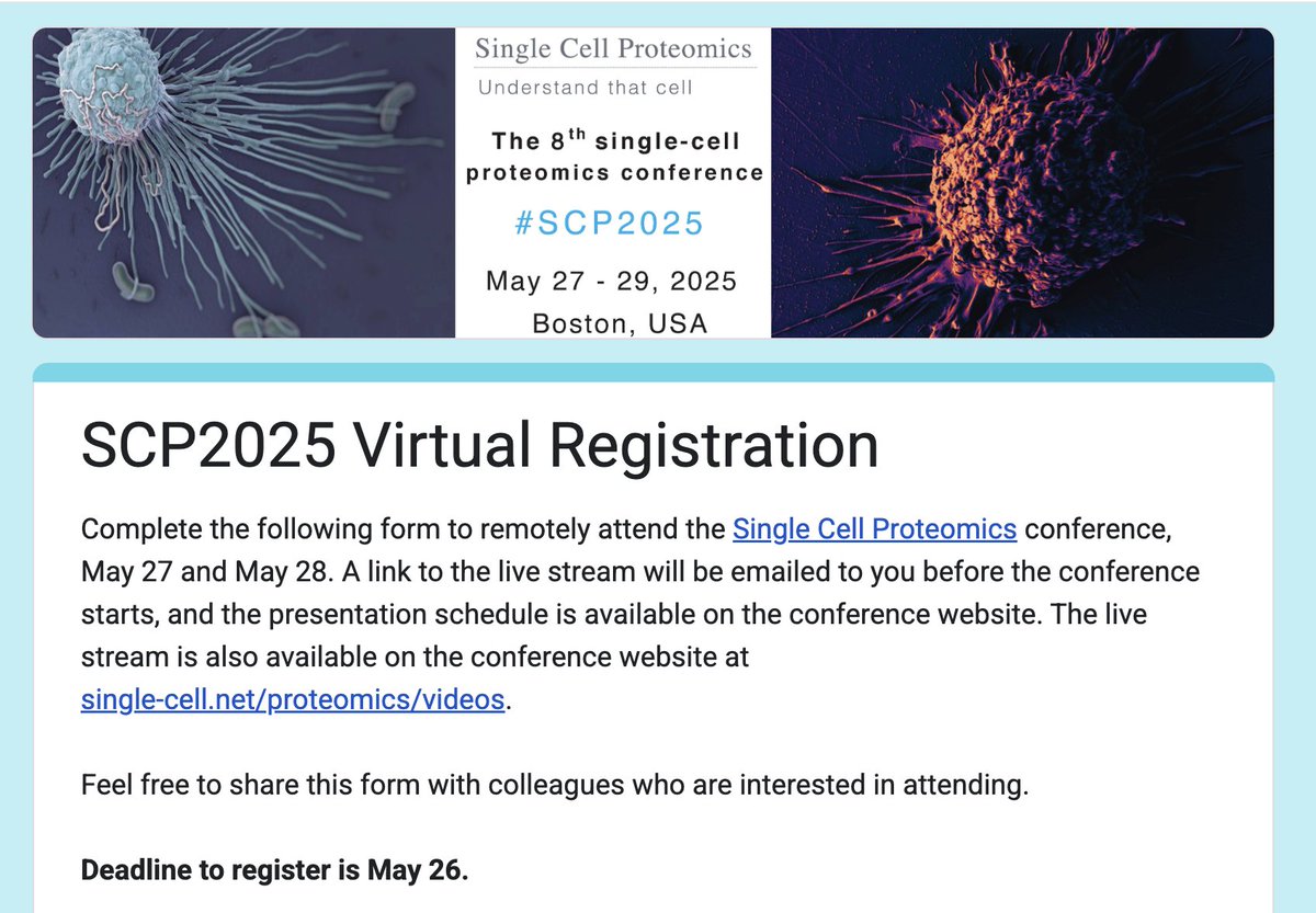 To make SCP2025 more accessible, we will offer a remote broadcast.

Attending virtually is free but requires registration: single-cell.net/proteomics/scp…