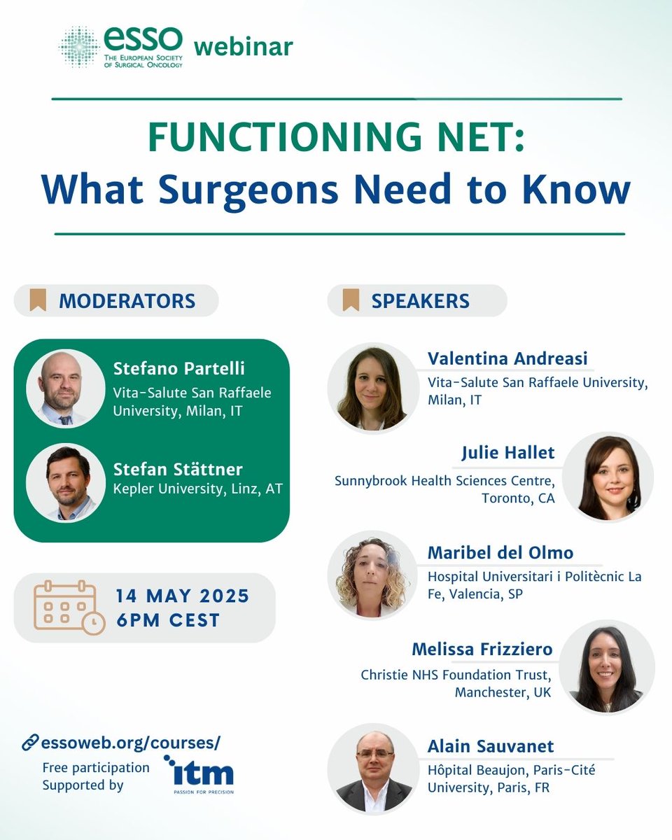 Julie Hallet (@halletjulie) on Twitter photo Want to know more about surgery & functioning NETs?🤨
Join <a href="/ESSOnews/">European Society of Surgical Oncology (ESSO)</a> on May 14!
🔥Will include preview of international expert consensus recommendations for periop management of carcinoid crisis🦓🌎
Register 👇🏻👇🏻 Want to know more about surgery & functioning NETs?🤨
Join <a href="/ESSOnews/">European Society of Surgical Oncology (ESSO)</a> on May 14!
🔥Will include preview of international expert consensus recommendations for periop management of carcinoid crisis🦓🌎
Register 👇🏻👇🏻