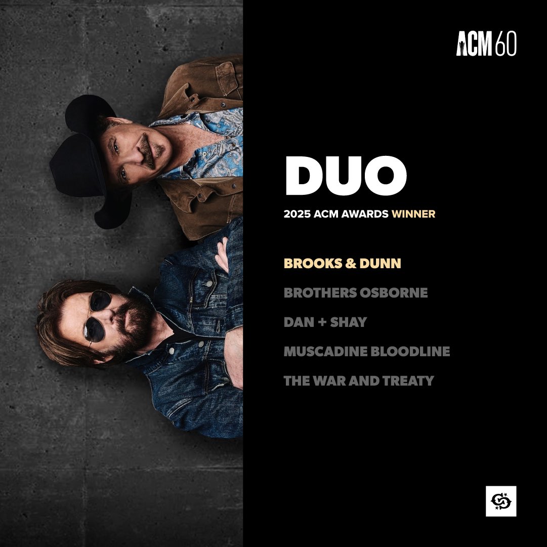 Brooks &amp; Dunn win Duo of the Year at the 2025 ACM Awards.