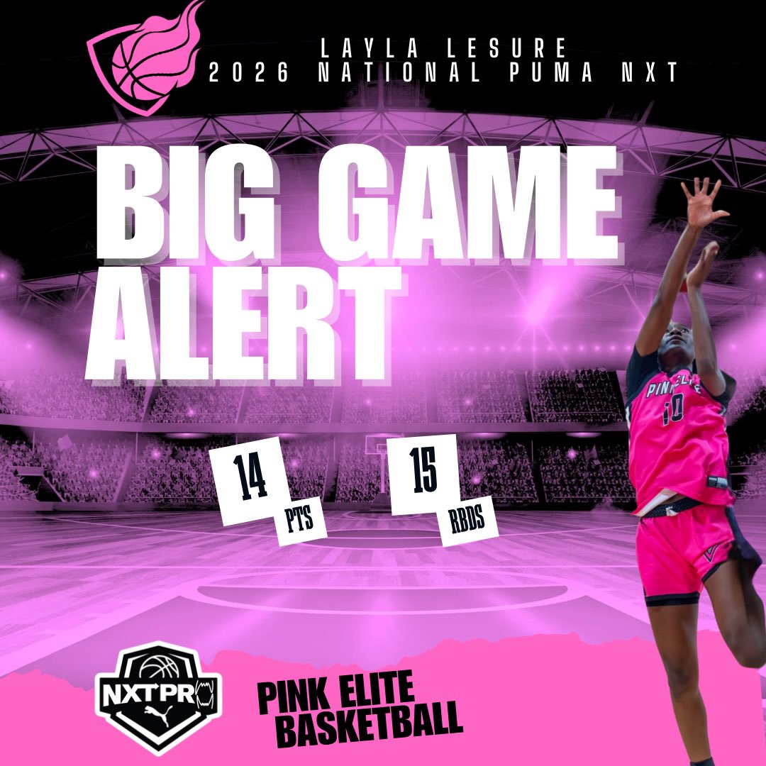 pinkelitebasketball (@pinkeliteclub) on Twitter photo BIG GAME ALERT 🚨 Layla LeSure achieved another DOUBLE DOUBLE 🔥🔥 vs MDE <a href="/PRO16G/">NXTPRO Girls League</a> Puma Showcase Session 6. She led her team on the boards and had an eFG of 60%! WE SEE YOU LAYLA 👀 <a href="/LaylaLeSure24/">Layla LeSure</a> <a href="/CoachAWarren/">Coach Warren</a> BIG GAME ALERT 🚨 Layla LeSure achieved another DOUBLE DOUBLE 🔥🔥 vs MDE <a href="/PRO16G/">NXTPRO Girls League</a> Puma Showcase Session 6. She led her team on the boards and had an eFG of 60%! WE SEE YOU LAYLA 👀 <a href="/LaylaLeSure24/">Layla LeSure</a> <a href="/CoachAWarren/">Coach Warren</a>