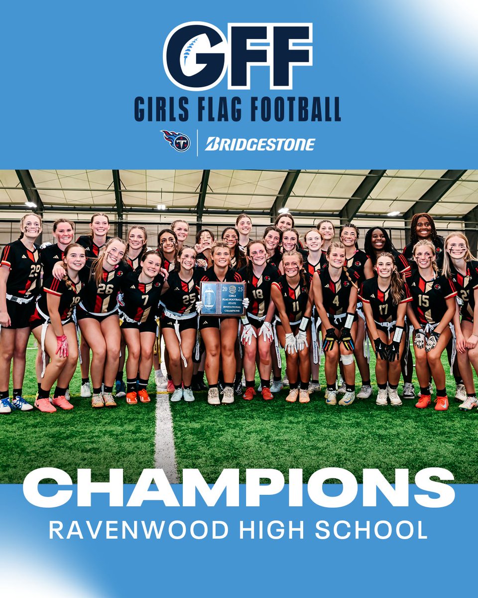 Tennessee Titans (@titans) on Twitter photo Congratulations to <a href="/wcsRHSfootball/">Ravenwood Football 🦅</a> for winning the first ever <a href="/TSSAA/">TSSAA</a> Girls Flag Football State Invitational Championship! 🏆
<a href="/Bridgestone/">Bridgestone</a> x <a href="/titanscommunity/">Titans Community</a> Congratulations to <a href="/wcsRHSfootball/">Ravenwood Football 🦅</a> for winning the first ever <a href="/TSSAA/">TSSAA</a> Girls Flag Football State Invitational Championship! 🏆
<a href="/Bridgestone/">Bridgestone</a> x <a href="/titanscommunity/">Titans Community</a>