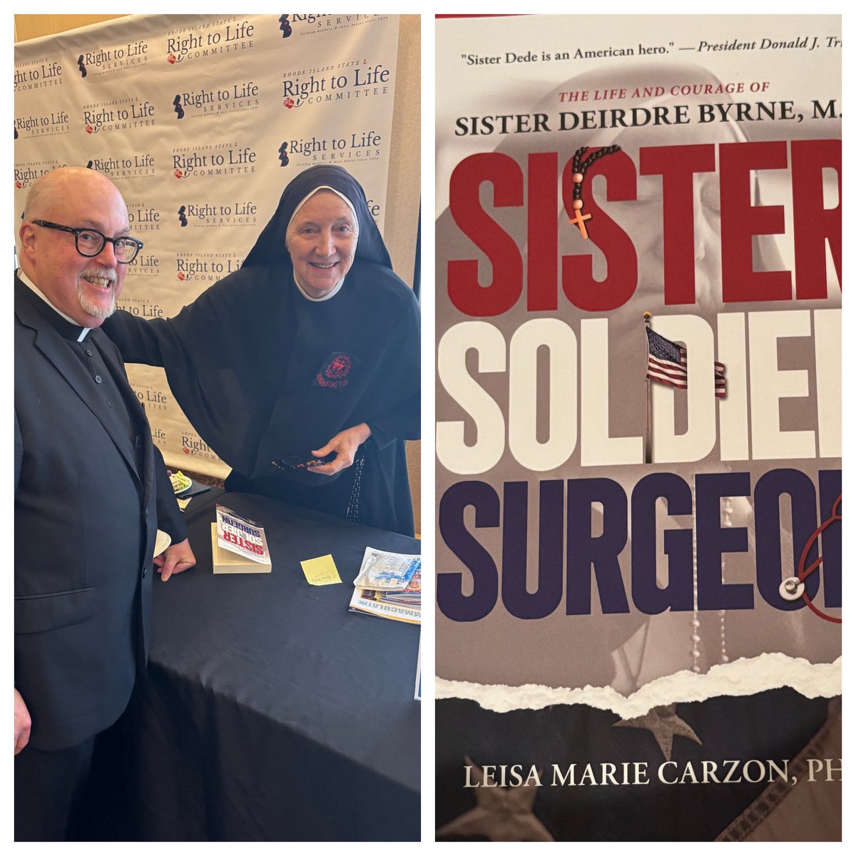 FatherHealey's tweet photo. A wonderful night at the RI Right to Life Banquet and a great privilege to meet Sister Deirdre Byrne the keynote speaker.  She is a Missionary Religious Sister, surgeon, and retired Army Colonel who served  in Afghanistan and Iraq.  She was St. Mother Theresa’s personal doctor.   A remarkable person and a powerful witness of the Gospel of Life