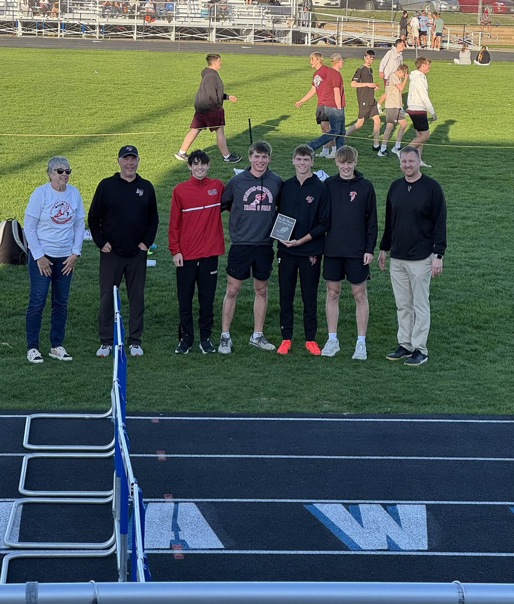 Proud of this group winning the Ed Thomas NICL 4x800 relay   Good to have the plaque at home and to@set a school record  Titan Verrett, Sully Janssen Caleb Campbell and Trevan Thomas!  Well done men  thanks for presenting mom :)