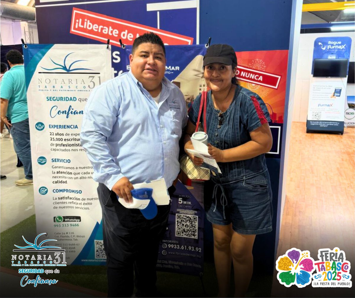 Not31tab's tweet photo. Estamos en el stand de la Notaría 31 de Villahermosa, listos para atenderte con el respaldo, confianza y profesionalismo que nos caracteriza. 📜✔️

📍Ubícanos en la feria. ¡Te esperamos! ⏳

#not31tab #servicioyconfianza #FeriaTabasco2025 https://t.co/FnnVdP5sMA