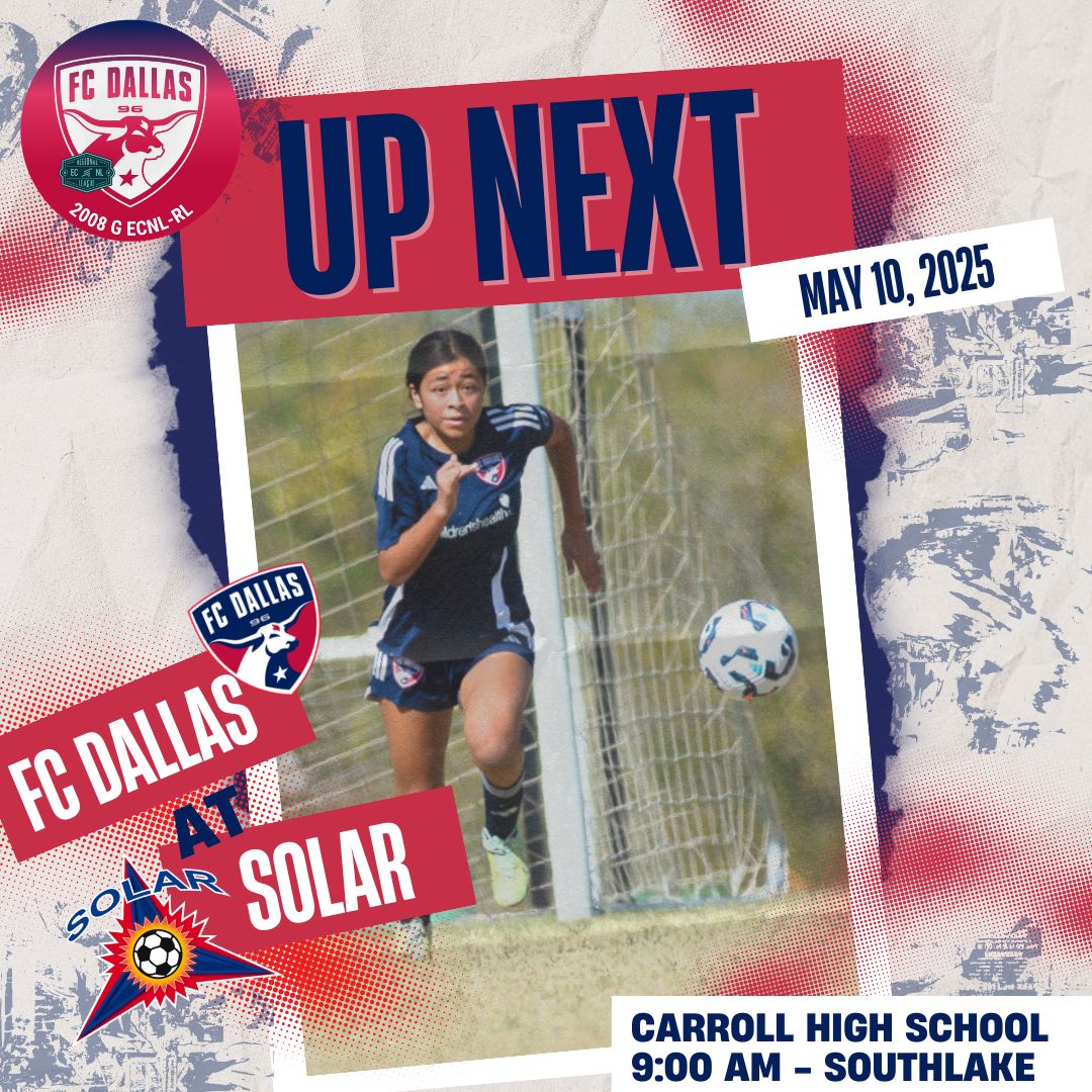 ⌛️Only two league games left! We're headed across town this weekend for our matchup with Solar. 
Come check it out:

🆚 Solar ECNL-RL 
☀️Saturday, May 10
⏰ 9 am
📍Carroll High School - Southlake

<a href="/FCDGirlsECNL/">FC Dallas Girls ECNL</a> <a href="/FondrenJames/">James Fondren</a> <a href="/matt_martucci/">Matt Martucci</a>