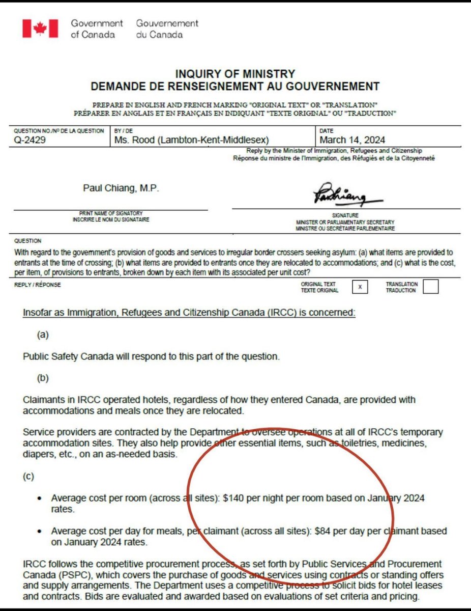 sweepthe_leg's tweet photo. This is what landed migrants are getting … full 35 year cpp pension is $1200/month. ⁦@liberal_party⁩ this is just horrible and disgusting. But then  again - you voted liberal like a bunch of idiots https://t.co/BuHMckDvhj