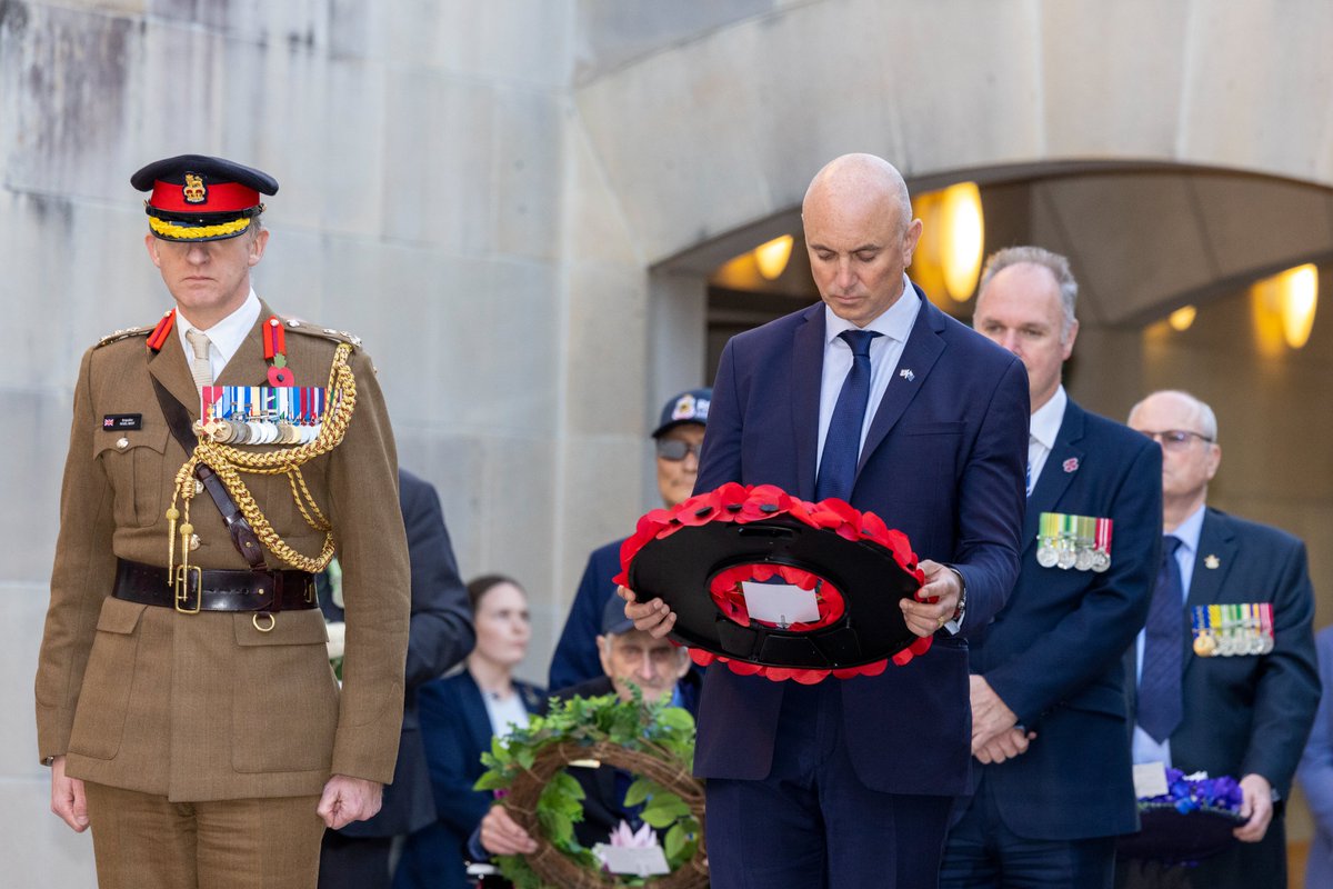 ukinaustralia's tweet photo. Deputy High Commissioner @NickCrouch7 and Brigadier Nigel Best, on behalf of the UK in Australia team, honoured the bravery of a generation alongside the Governor General at the @AWMemorial.

#VEDay80 https://t.co/1y5mBTAc7h