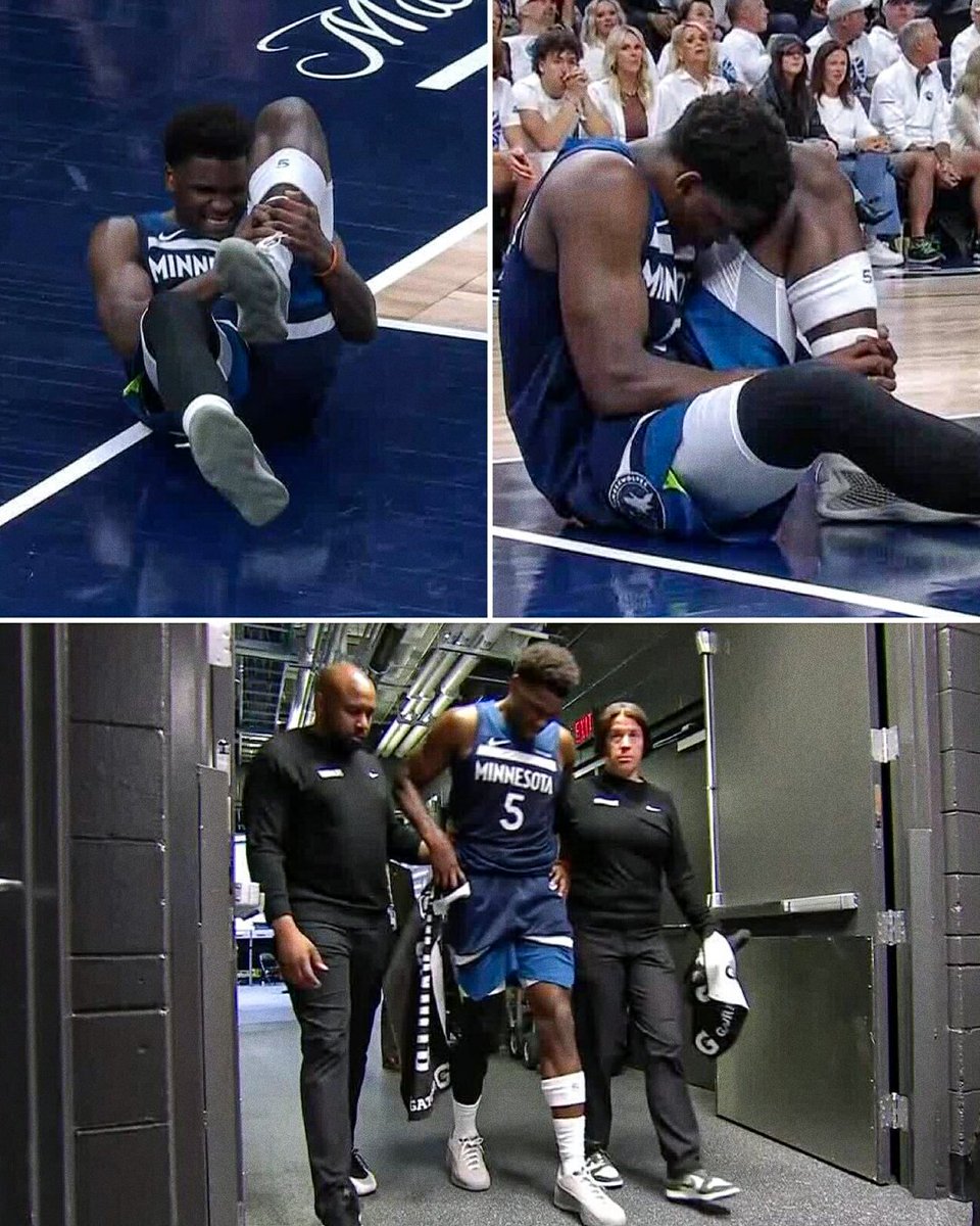 espn's tweet photo. Anthony Edwards went to the locker room after an apparent ankle injury. https://t.co/L02GoIIq0G