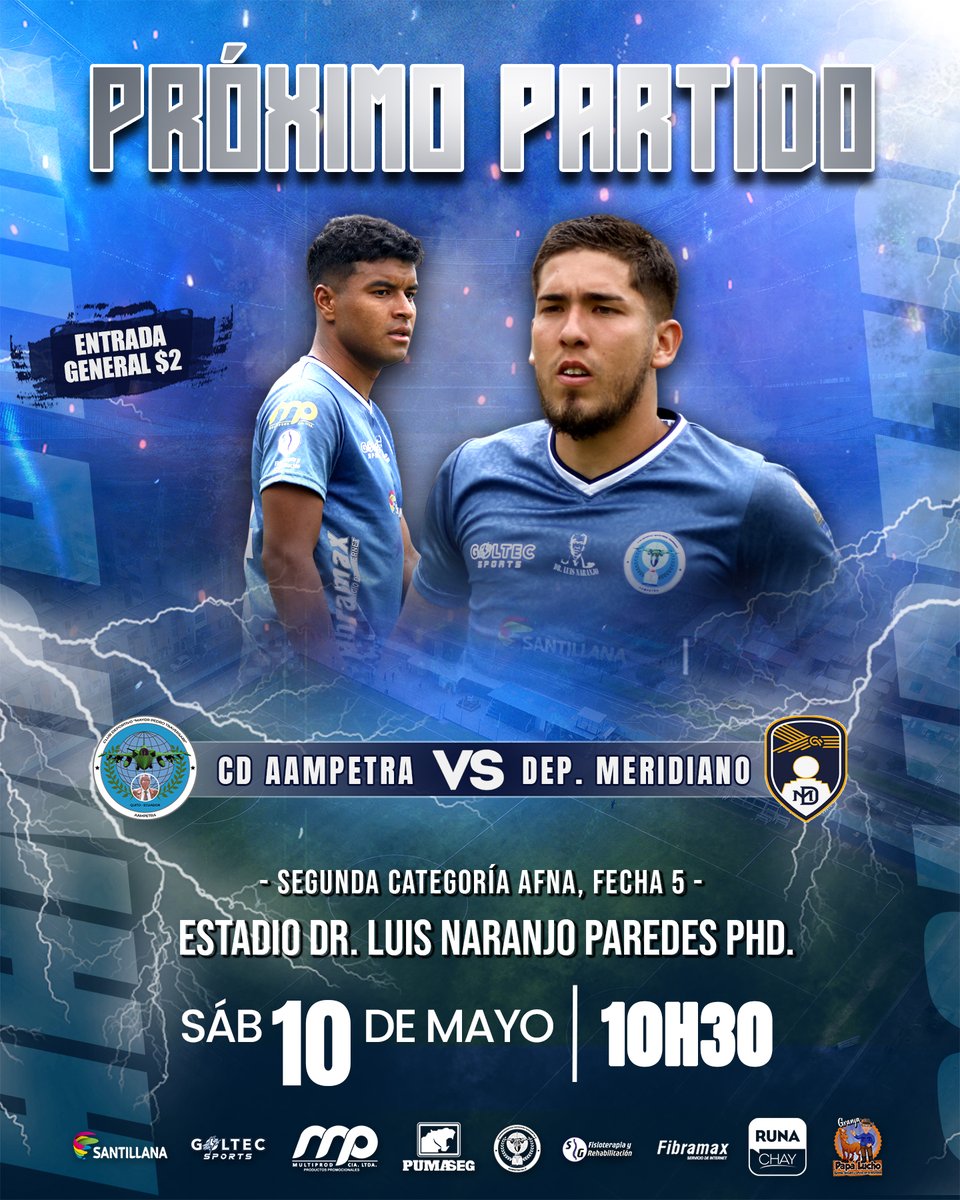 ¡PRÓXIMO PARTIDO EN CASA! 💙🤍💙

¡Vamos a dejarlo todo en la cancha! 🔥🏆

⚽ CD AAMPETRA 🆚 Deportivo Meridiano

🗓 Sábado, 10 de mayo
🕒 10:30 AM
📍 Estadio Dr. Luis Naranjo Paredes PhD
🏆 Segunda Categoría AFNA - Fecha 5
.
.
#VaPorTiQueridoPapáLucho