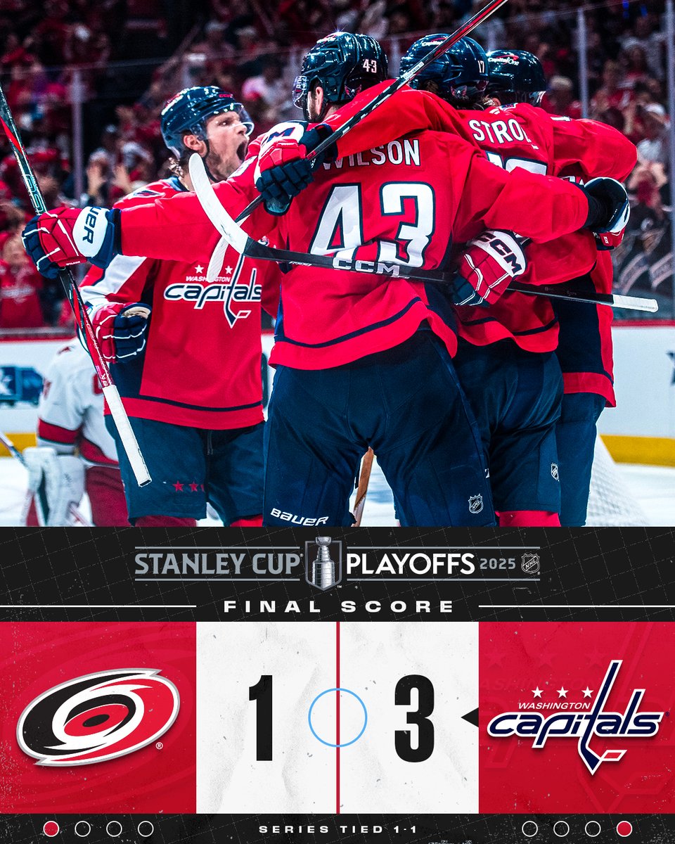 NHL (@nhl) on Twitter photo THE CAPS HAVE TIED THIS SERIES! 🦅 #StanleyCup
Catch Game 3 between the <a href="/Capitals/">Washington Capitals</a> and <a href="/Canes/">Carolina Hurricanes</a> Saturday, May 10 at 6p ET on <a href="/NHL_On_TNT/">NHLonTNT</a>, <a href="/SportsonMax/">Sports on Max</a>, <a href="/Sportsnet/">Sportsnet</a>, and <a href="/TVASports/">TVA Sports</a>! THE CAPS HAVE TIED THIS SERIES! 🦅 #StanleyCup
Catch Game 3 between the <a href="/Capitals/">Washington Capitals</a> and <a href="/Canes/">Carolina Hurricanes</a> Saturday, May 10 at 6p ET on <a href="/NHL_On_TNT/">NHLonTNT</a>, <a href="/SportsonMax/">Sports on Max</a>, <a href="/Sportsnet/">Sportsnet</a>, and <a href="/TVASports/">TVA Sports</a>!