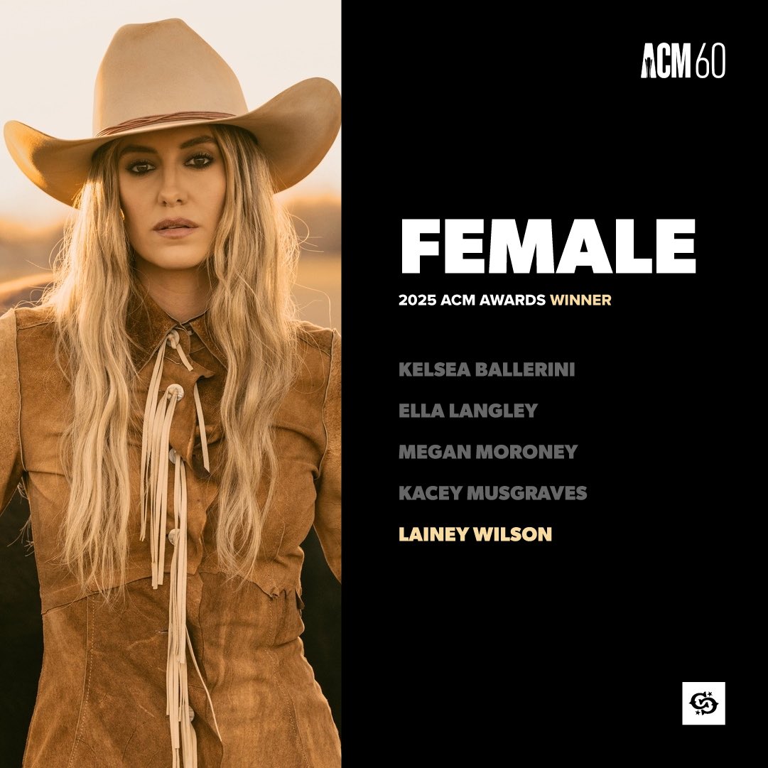 Lainey Wilson wins Female Artist of the Year at the 2025 ACM Awards.