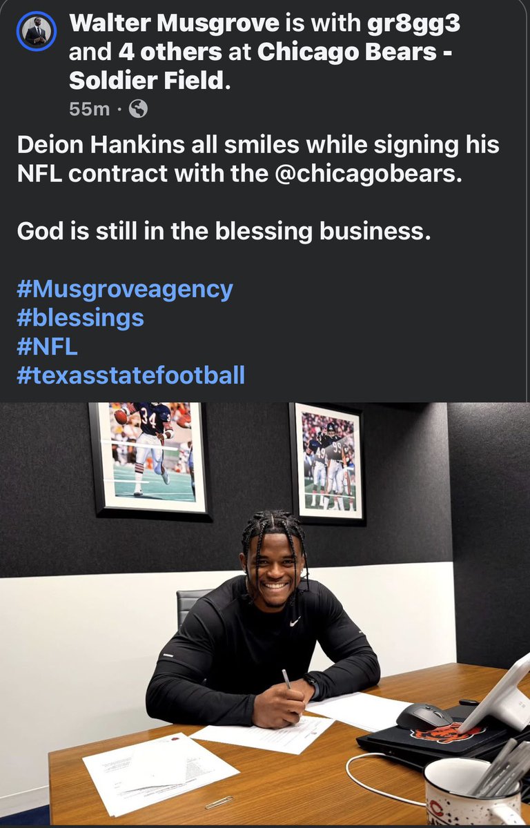 So Proud Of My Son!!! It’s the beginning of an amazing breakthrough &amp; journey🧡💙😭👑#AGTG 🙌🏾🐻🙏🏾 
 <a href="/DeionHankins/">Deion hankins</a> Jeremiah 29:11 ❤️🐻 
<a href="/ChicagoBears/">Chicago Bears</a>