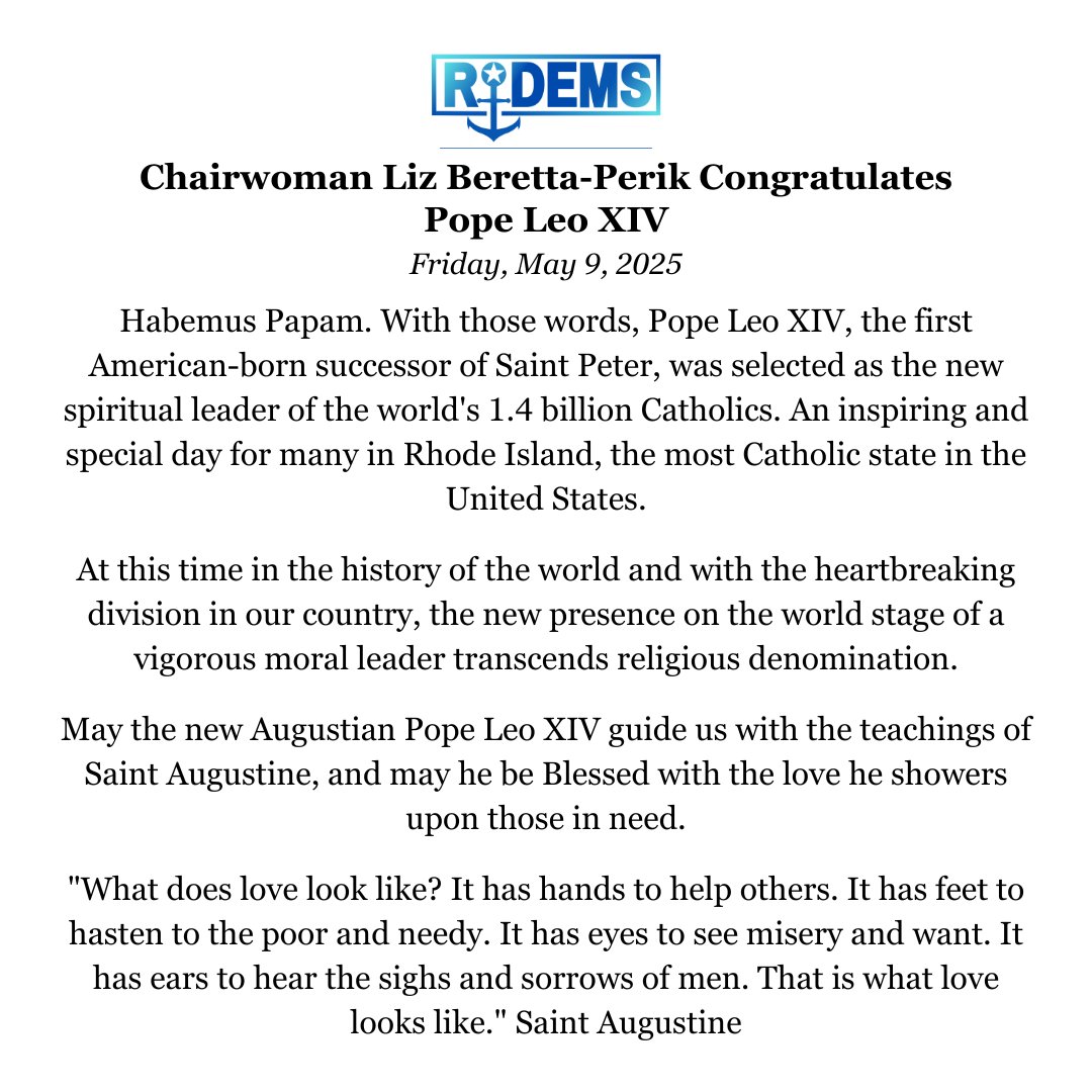 Chairwoman <a href="/BerettaLiz/">Liz Beretta Perik</a> celebrates the selection of American-born Pope Leo XIV: