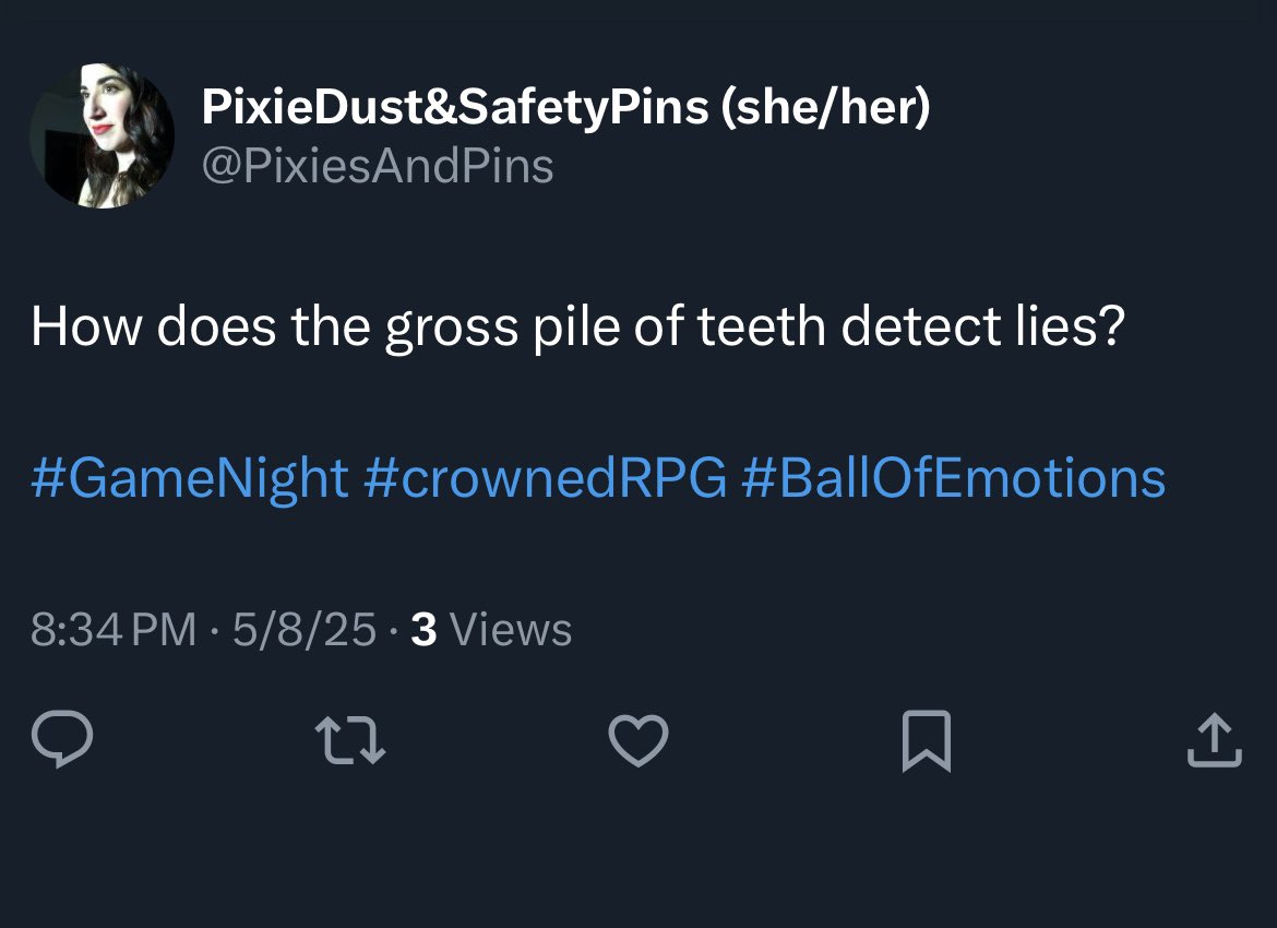 Formerly Feral Games π (@formerly_feral) on Twitter photo Back at the Crowned game table after 7 long months.
These are normal questions, right?
Credit: <a href="/PixiesAndPins/">PixieDust&SafetyPins (she/her)</a>
#FFG #FormerlyFeralGames #crownedRPG #GameNight Back at the Crowned game table after 7 long months.
These are normal questions, right?
Credit: <a href="/PixiesAndPins/">PixieDust&SafetyPins (she/her)</a>
#FFG #FormerlyFeralGames #crownedRPG #GameNight